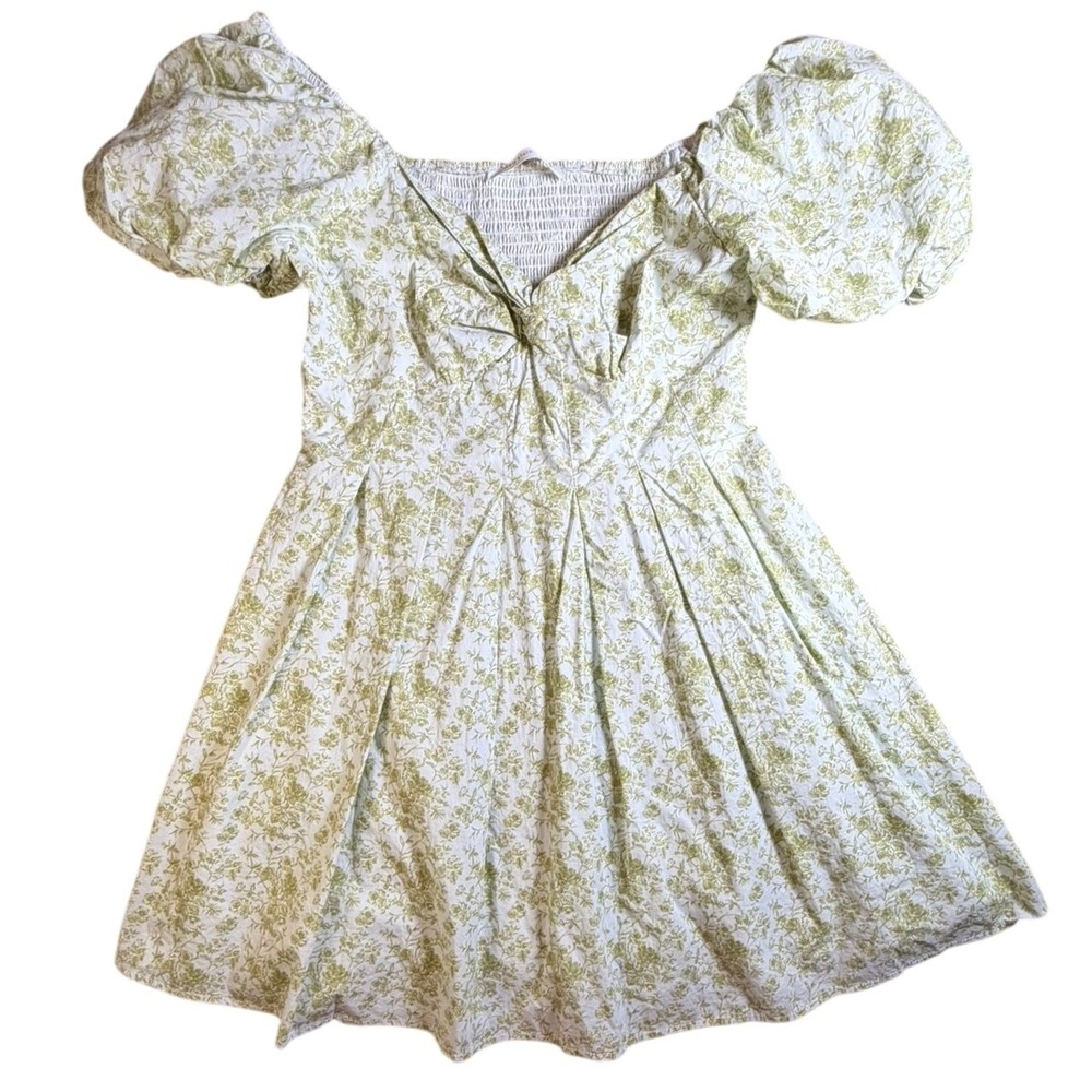 Altar'd State Green Ditsy Floral Smocked Puff-Sleeve L Cottagecore Mini Dress